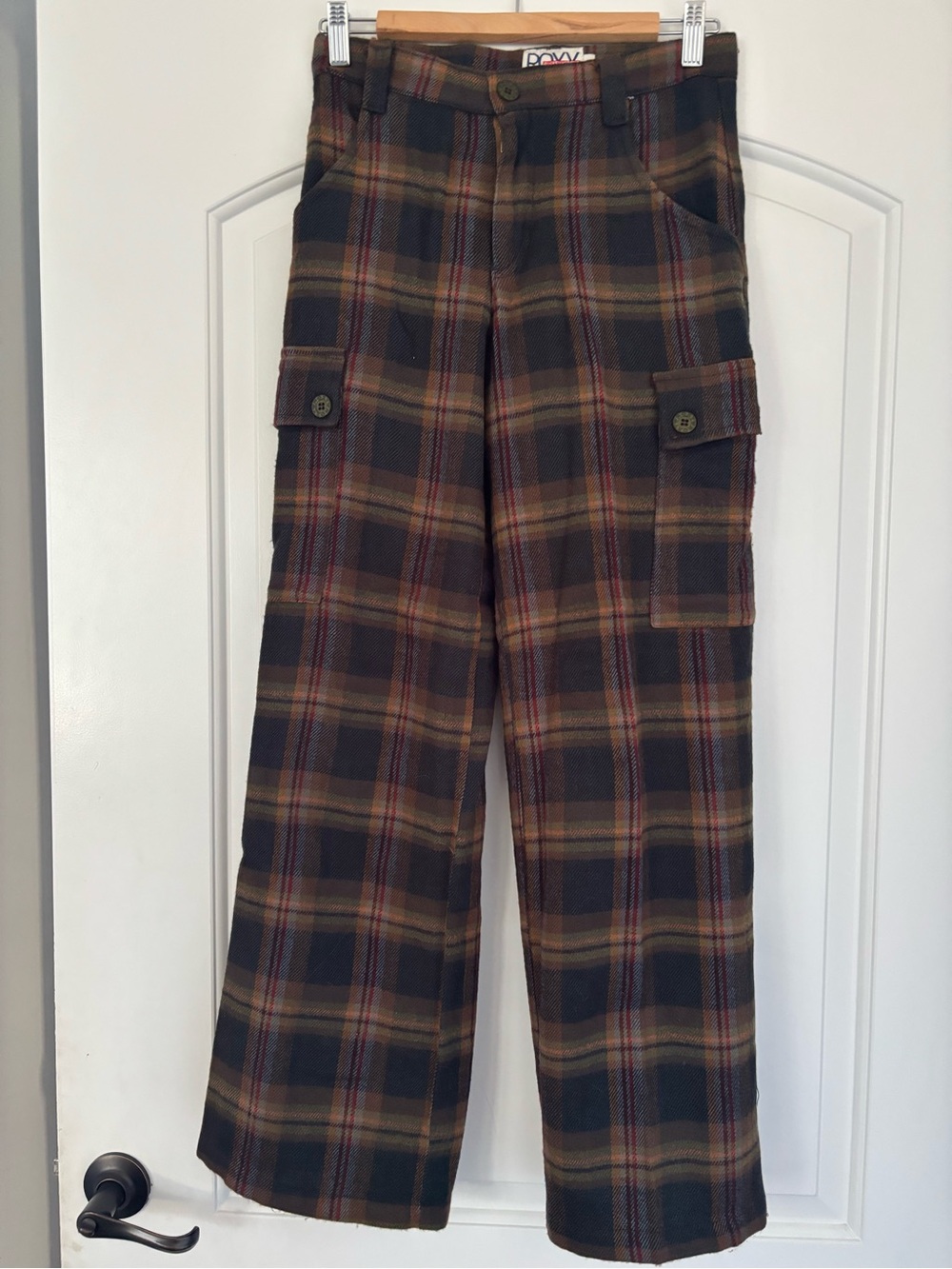 Vintage ROXY Plaid Wide-Leg Cargo Pants – Earthy Tartan Style size 3